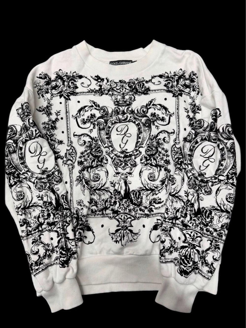 Dolce & Gabbana White and Black Baroque Crest Sweatshirt